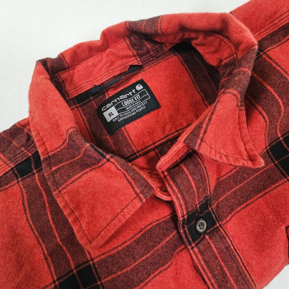 Carhartt Mens XL Loose Fit Flannel Shirt Red Black TW4451-M Cotton Workwear - Picture 11 of 11